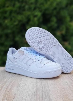 Женские качественные и стильные кроссовки для девочек adidas forum low белые с серым