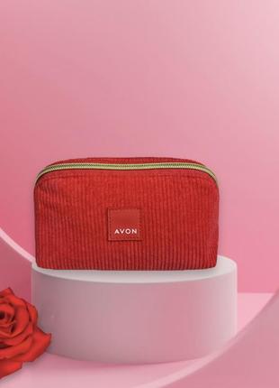 Косметичка красная с логотипом avon размер 95х95х170 мм