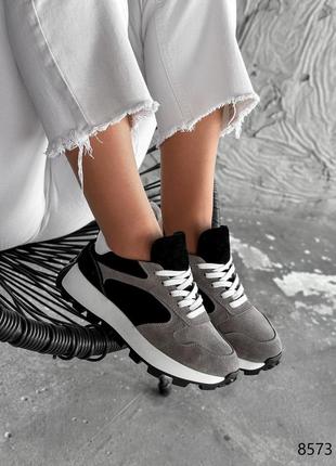 Женские замшевые серые кроссовки натуральная замша весна осень