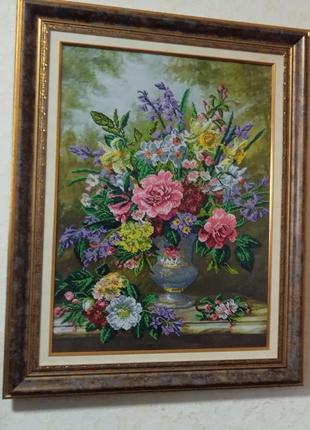 Картина вышита бисером "весенний букет". а2к-864