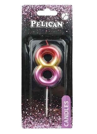 Свичка для торта 8 райдужна 6 см. 866068 тм pelican