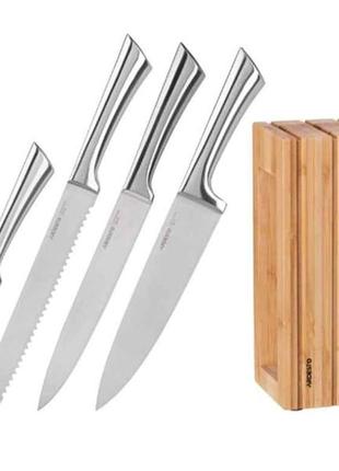 Набір ножів нержавіюча сталь, бамбуковий блок black mars 6 пр. тм ardesto  7копійок