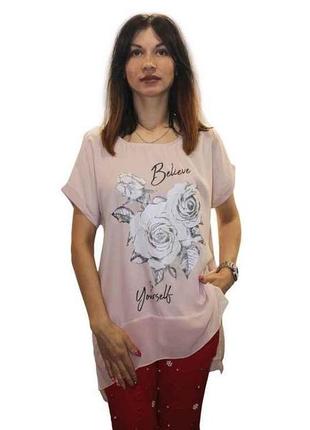 Блуза батал, натур. тканина арт 9709, рожева р.3xl тм yasili 7копійок