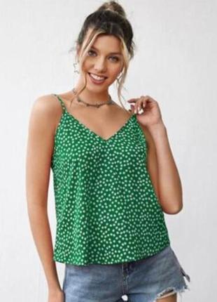 Стильная, яркая, красивая, майка зеленая в горох