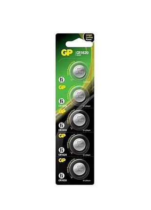 Батарейка cr1620 5шт дискова lithium button cell 3.0v 7u5 літієві (блистер) тм gp