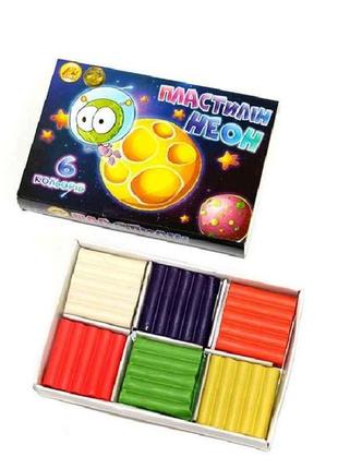 Пластилiн 6 кол. 110 гр. неон з додаванням воску те274 тм тетрада 7копійок