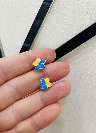 Серебряные патриотические серьги увертки 925 проба