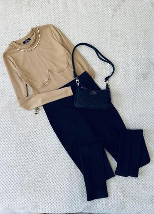 Чорні легінси/ лосини zara в рубчик з розрізами