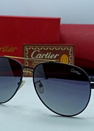 Окуляри в стилі cartier краплі чоловічі сонцезахисні сірий градієнт в чорному металі