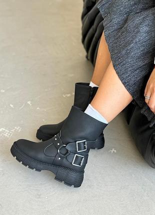 Сапоги женские демисезонные черные матовые сапоги кожаные осенние деми