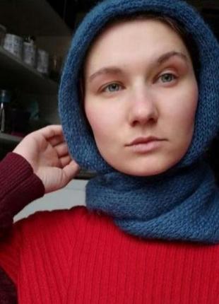 Синий шерстяная косынка на голову шапка-шарф