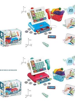 Касовий апарат іграшковий 16853 2 кольори, калькулятор, гроші, кошик з продуктами, сканер, звук