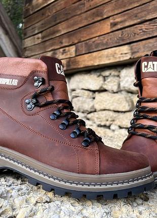 Ботинки кожаные зимние на меху cat rocky rider