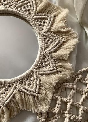 Зеркало настенное макраме круглое, мандала, плетеный декор, ручная, хендмейд
