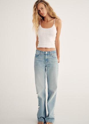 Zara джинсы высокая средняя посадка с биркой новые талия прямые облегающие брюки мом джинсы новые брендовые