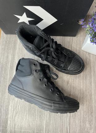 Кожаные высокие кеды convers, ботинки осенние