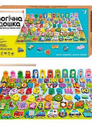 Логічна дерев'яна дошка 62746 "wtoys", математичний+фруктовий сортер, транспорт, літери