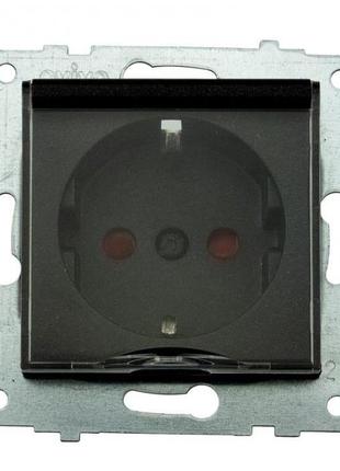 Механизм розетки с заземлением  c кришкою  шторками  grano черный