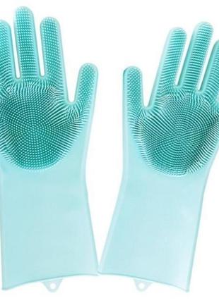 Силиконовые перчатки magic silicone gloves для уборки чистки мытья посуды для дома. цвет: бирюзовый