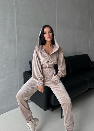 Женский велюровый костюм с капюшоном😍