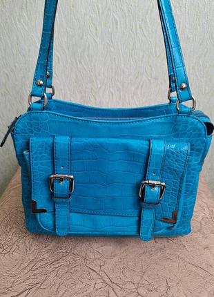 Шкіряна сумочка. сумка з натуральної шкіри. брендовий портфель. блакитний, бірюзовий.