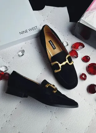 Nine west оригінал чорні замшеві лофери з золотистою пряжкою