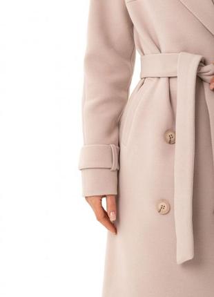 Пальто жіноче кашемірове вовняне демісезонне двобортне бренд дизайнерське довге бежеве