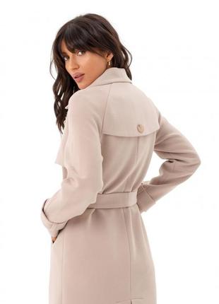 Пальто жіноче кашемірове вовняне демісезонне двобортне бренд дизайнерське довге бежеве