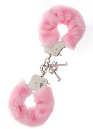 Наручники с розовым мехом пушистые для ролевых игр metal handcuff with plush. pink