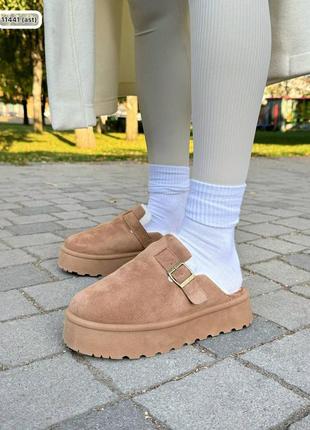 Замшевые тапочки с мехом для прогулок