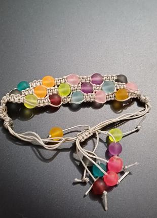 Браслет ручная работа текстиль матовое стекло шамбала