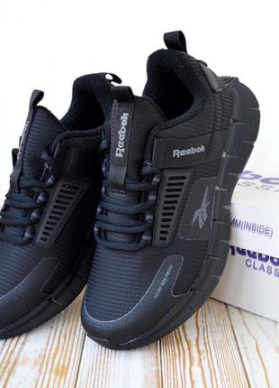Мужские кроссовки reebok  демисезонные рибоки черные, на флисе, термо текстиль, влагонепроницаемые