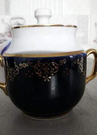 Цукорниця довбиш, позолота, кобальт