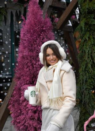 Вкорочена щільна дублянка з екохутром, жіноча коротка дубльонка з екошкіри на хутрі, 5002