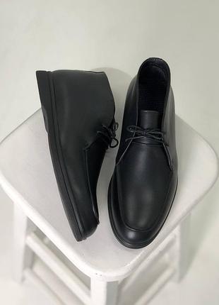 Чоловічі класичні черевики на байці демісезонні/зимові з натуральної шкіри чорного кольору