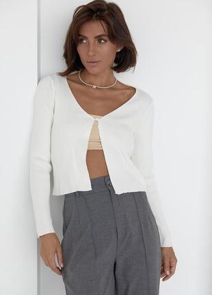 Жіночий кардиган у рубчик на гудзику - молочний цвет, l (є розміри)