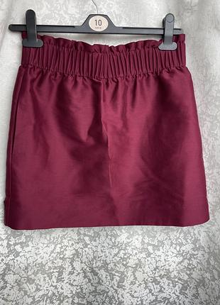 Шерстяная мини юбка cos р. s/ xs, бордовая, шерсть, шелк5 фото
