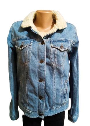 Джинсовая женская куртка на меху шерпа р.44.туречна.topshop moto.