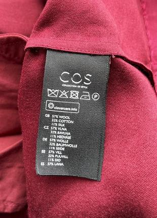 Шерстяная мини юбка cos р. s/ xs, бордовая, шерсть, шелк6 фото