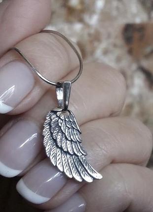 Серебряный винтажный кулон крыло ангелочка