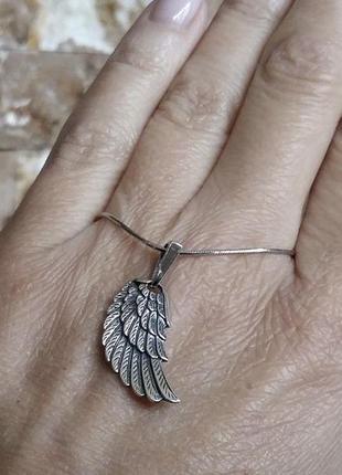 Серебряный винтажный кулон крыло ангелочка2 фото