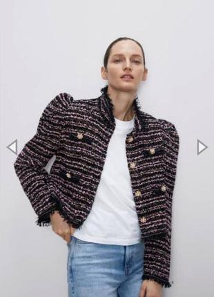 Жакет, от zara, новый, шерсть в составе, стиль шаннель