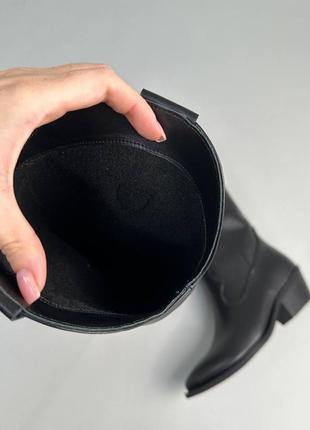 Козаки жіночі шкіряні чорні чоботи ковбойки демісезонні високі