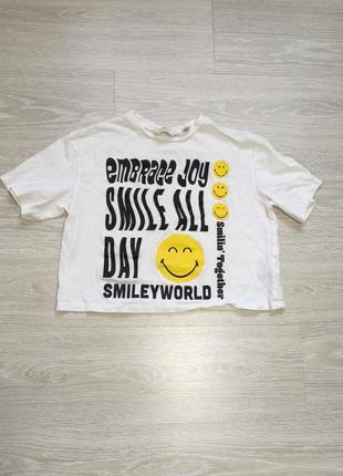 Футболка футболочка укорочена топ бавовна хлопок натуральна смайл smiley