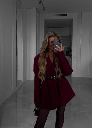 Женский пиджак свободного кроя бордо7 фото