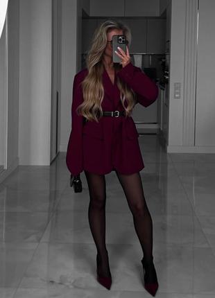 Женский пиджак свободного кроя бордо4 фото