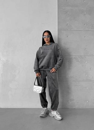 Плотный двухстронный велюровый костюм с капюшоном, костюм двойка из велюра с высокой посадкой, велюровый костюм на осень, #129