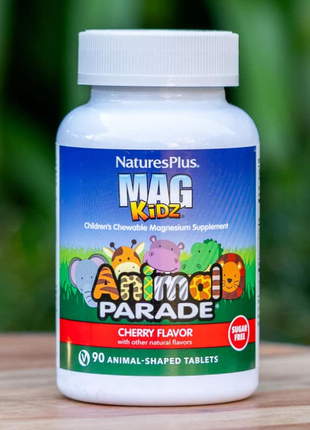 Nature's plus, animal parade, magkidz, магній для дітей, натуральний вишневий смак, 90 таблеток у фо