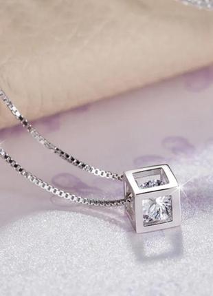 Ланцюжок срібло кулон кубік сяючий камінчик_swarovski чокер