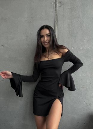 Платье мини с длинным рукавом и разрезом микро дайвинг